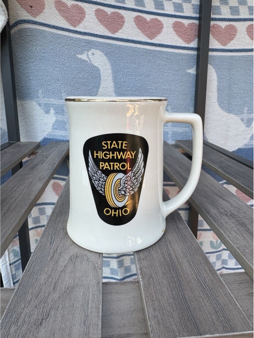 Vintage Ohio State Highway Patrol Coffee Mug OSHP Gold Rim Law Enforcement Cup